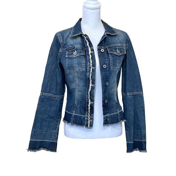 Guess blue denim jacket, fringed hem, medium, bohemian, southwestern, rodeo - Picture 1 of 7